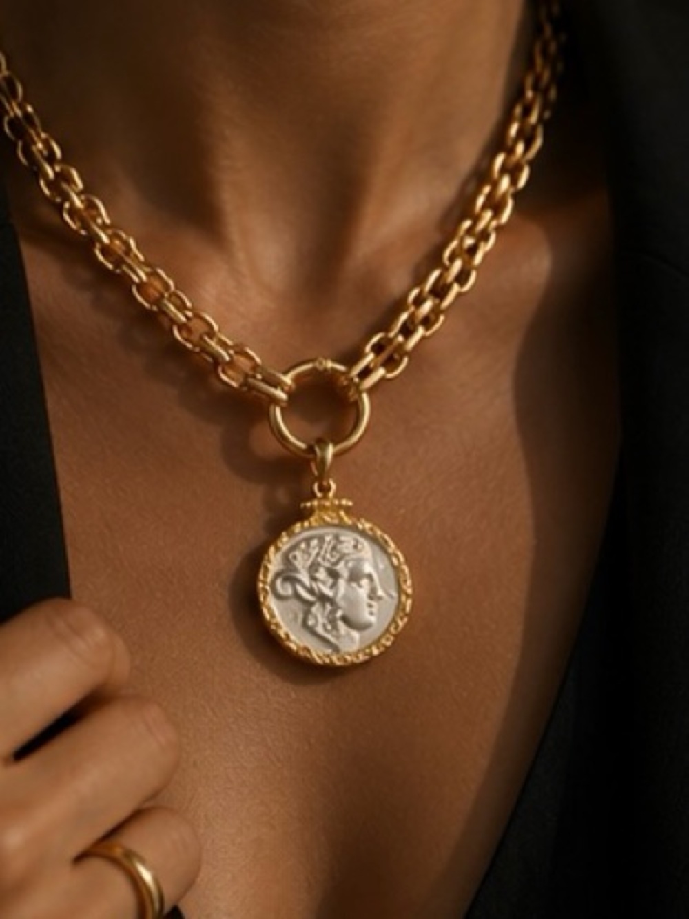 Athena Heritage Coin Necklace Luxury Grecian Medallion Jewelry - Picture 3 of 6